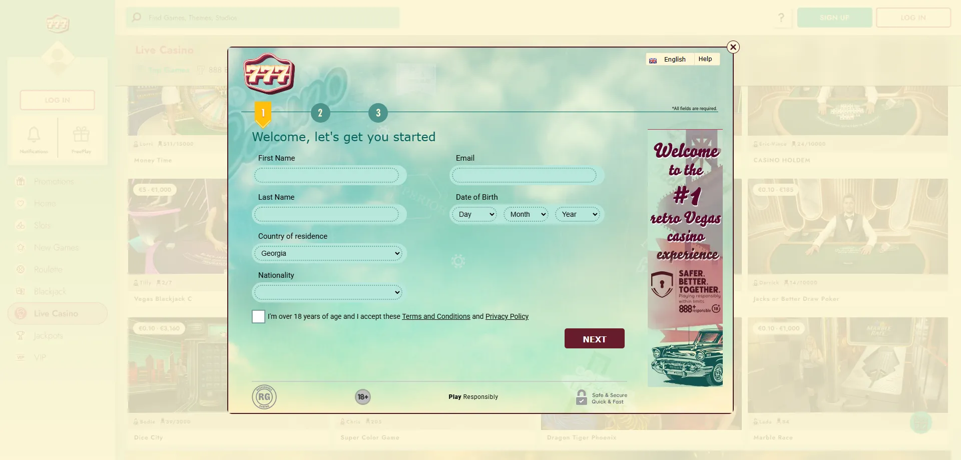 777 Casino Android APK install and registration screen on mobile